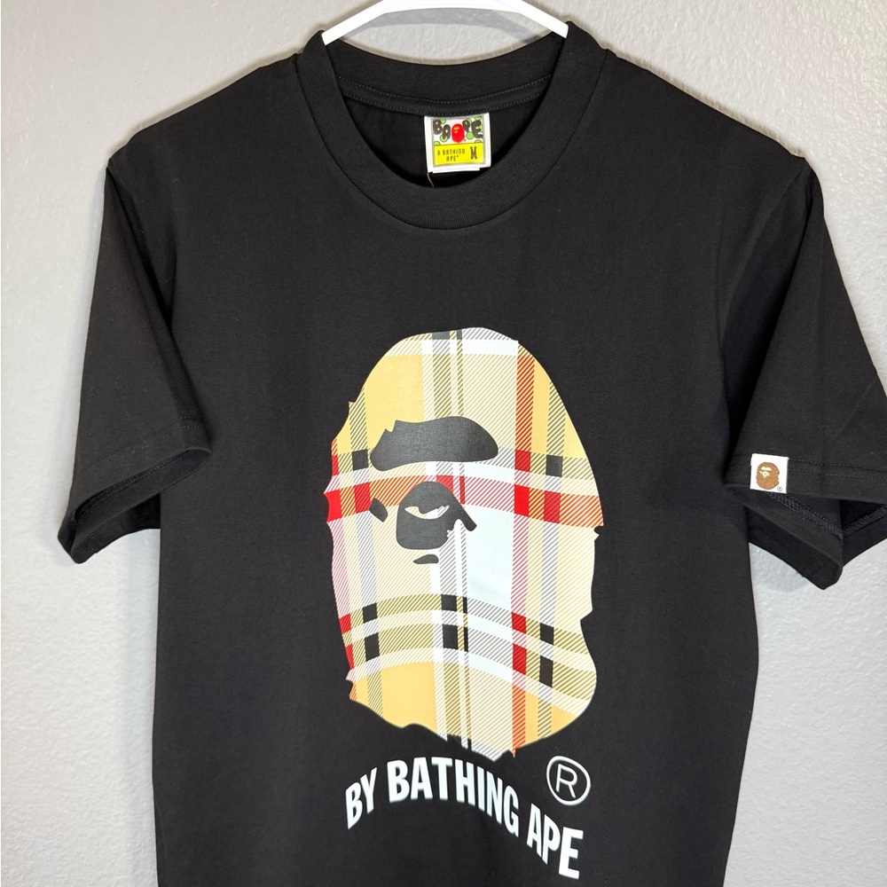 Bape Black Tee with Plaid Ape Head